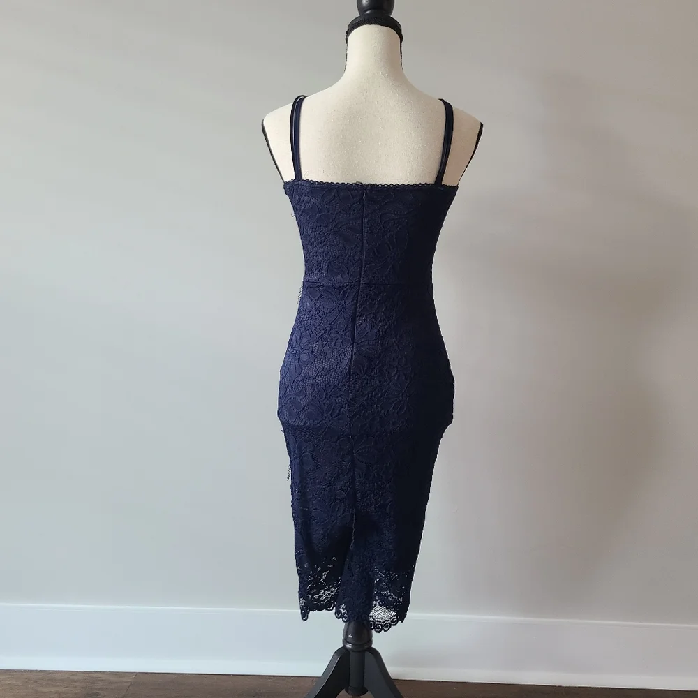 🍉 NWOT Misguided Navy Bodycon Lace Dress Low Cut Size 8 - Picture 3 of 5